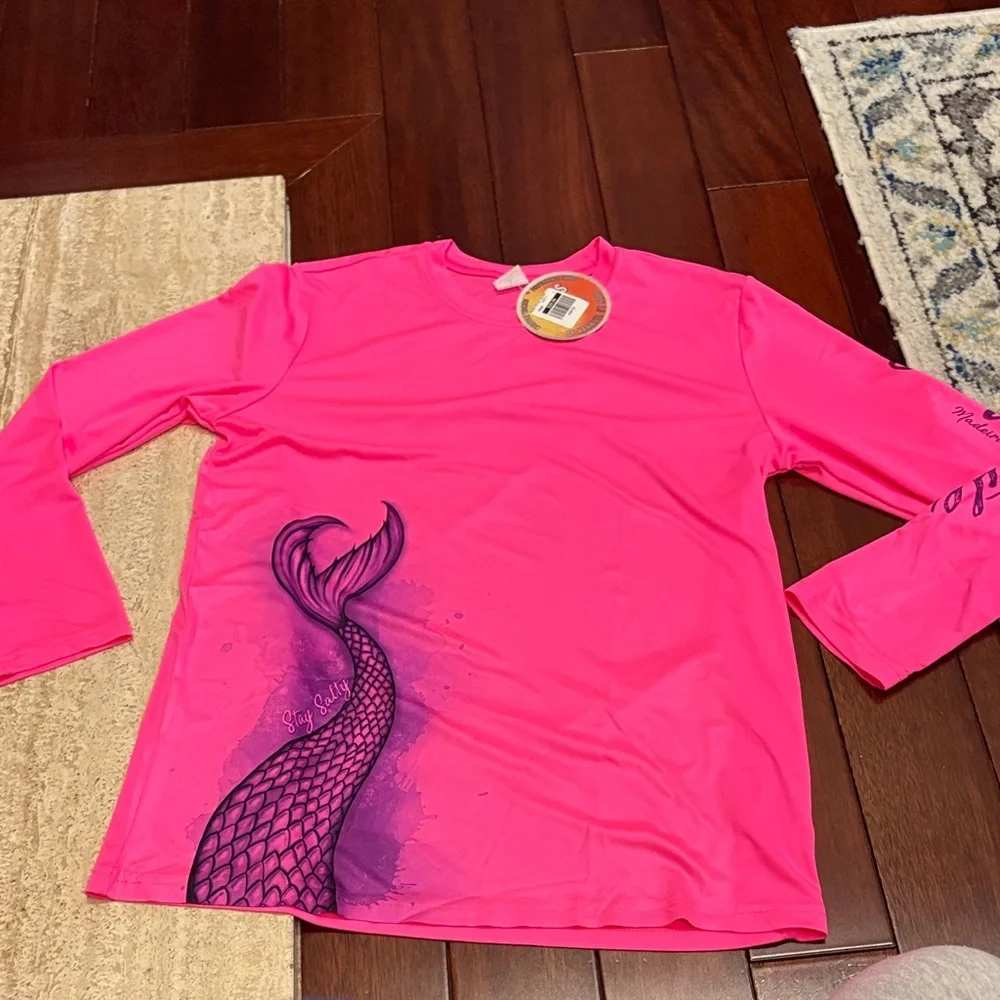 Girls' Hot Pink Mermaid Swim Coverup Rash Guard. - Picture 1 of 6